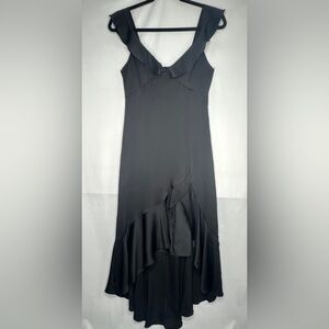 Express Black V-Neck Ruffle Dress High  Low Hem Witchy Sz 10